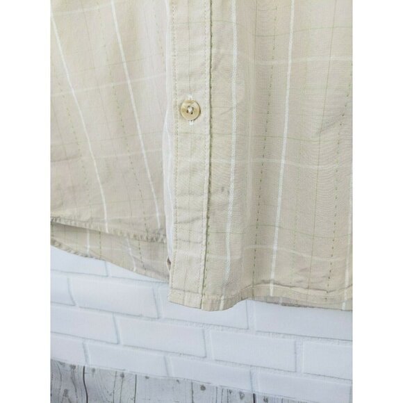 Perry Ellis Tan Plaid Button Down Short Sleeve Shirt Tan brown Men's Medium - Picture 7 of 12